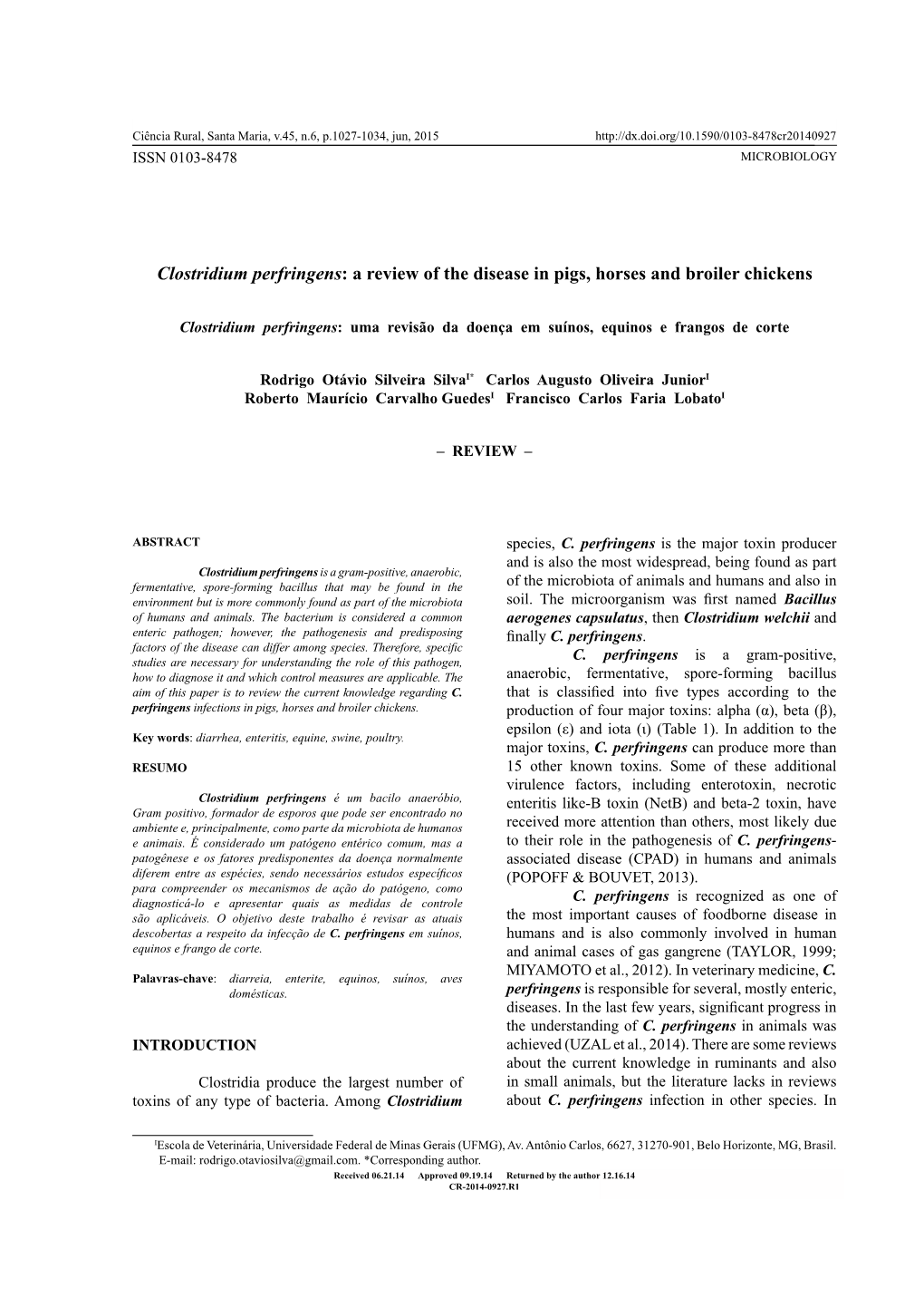 Clostridium Perfringens: a Review of the Disease in Pigs, Horses and Broiler Chickens