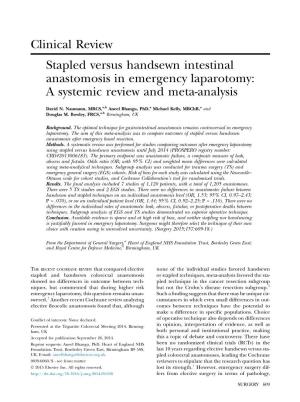 Stapled Versus Handsewn Intestinal Anastomosis in Emergency Laparotomy: a Systemic Review and Meta-Analysis