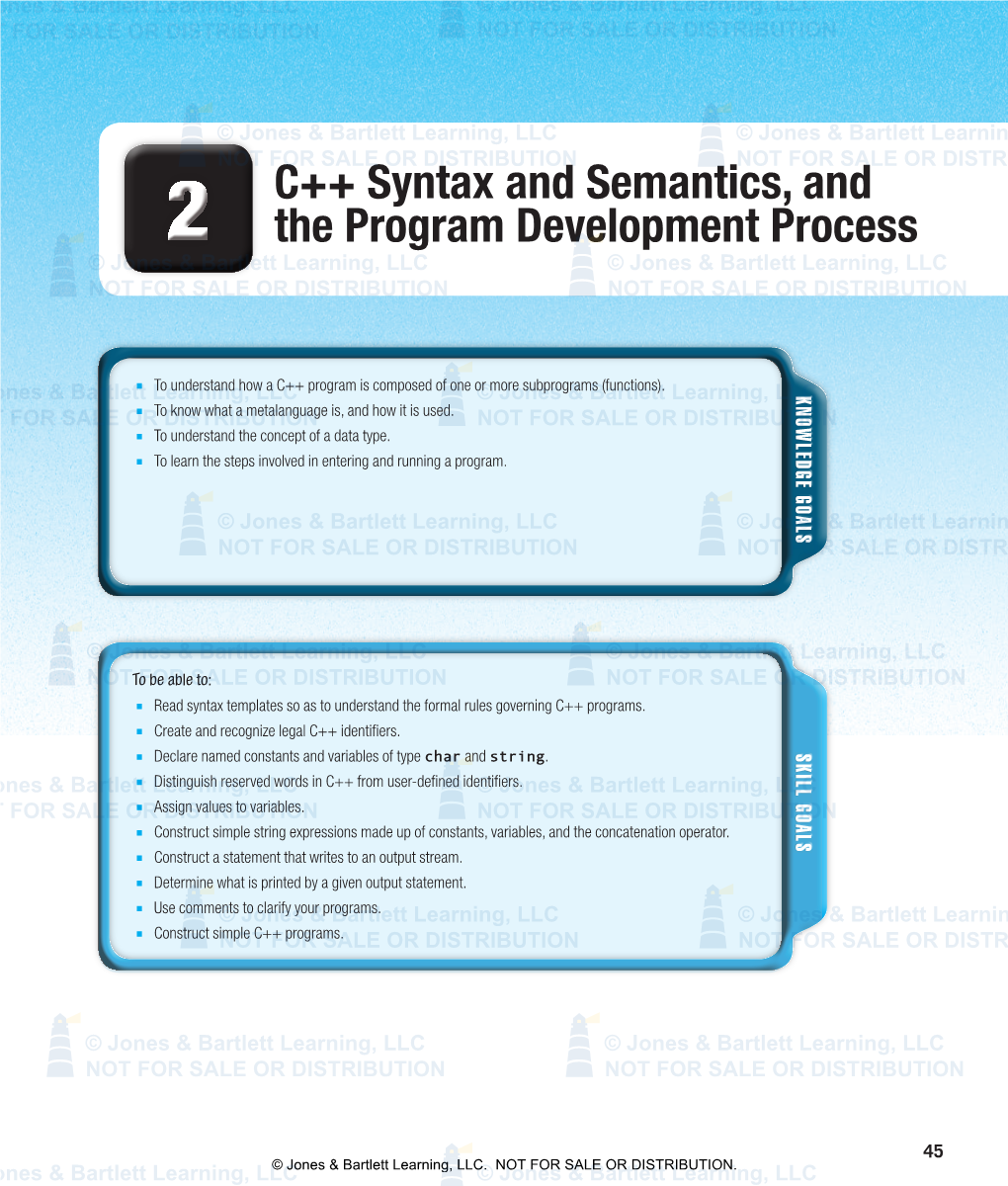 C++ Syntax and Semantics, and the Program Development Process