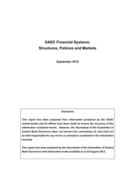 SADC Financial Systems: Structures, Policies and Markets