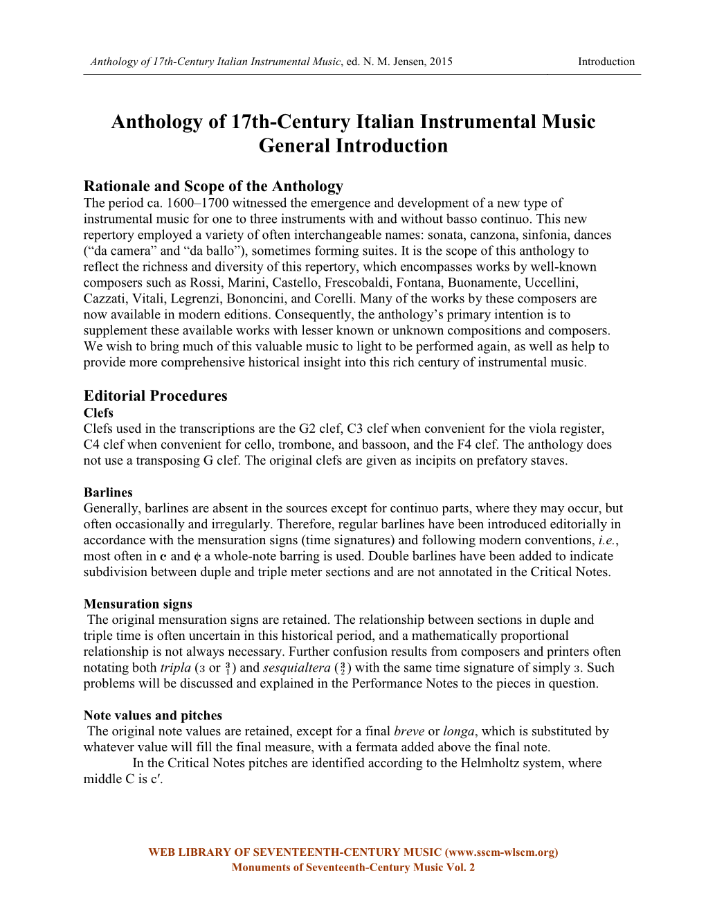 Anthology of 17Th-Century Italian Instrumental Music, Introduction