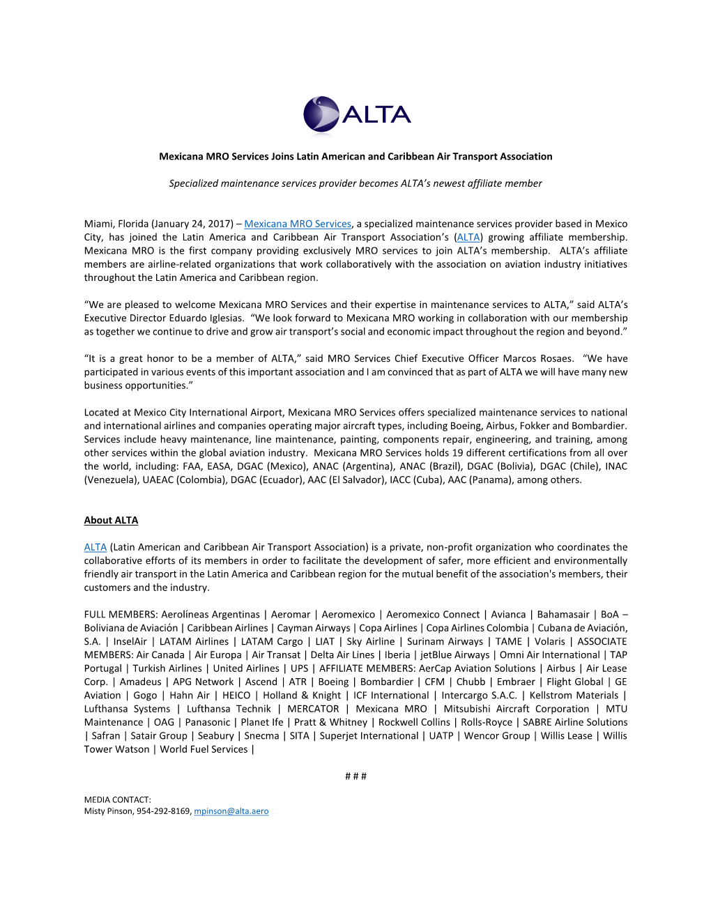 ALTA Press Release | Mexicana