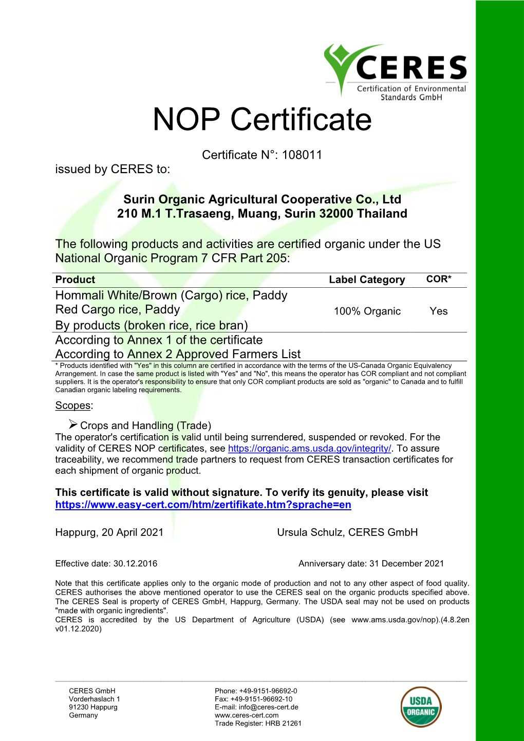 NOP Certificate