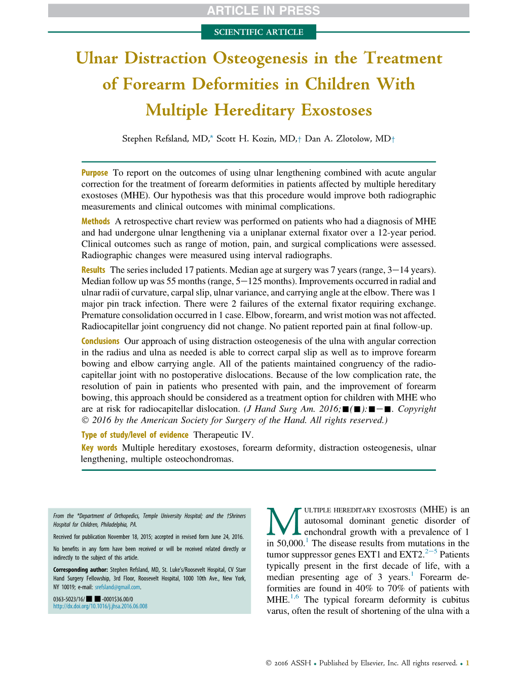 Ulnar Distraction Osteogenesis in the Treatment of Forearm Deformities in Children with Multiple Hereditary Exostoses