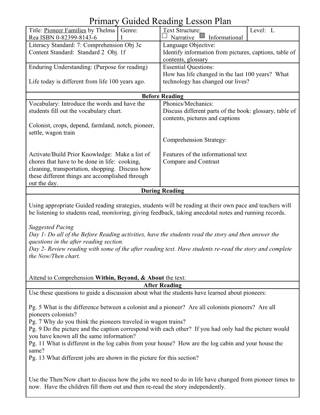 Primary Guided Reading Lesson Plan s16