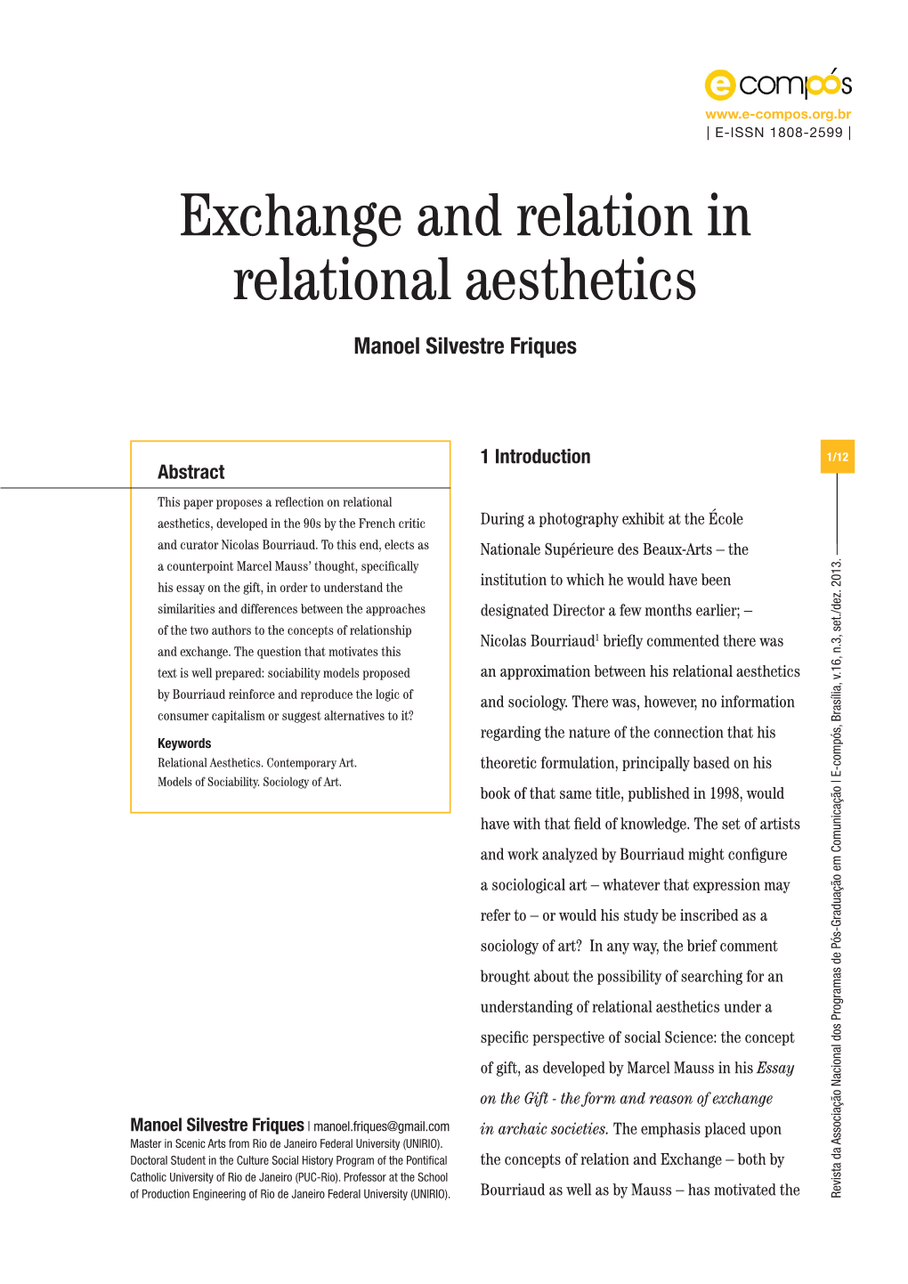 Exchange and Relation in Relational Aesthetics