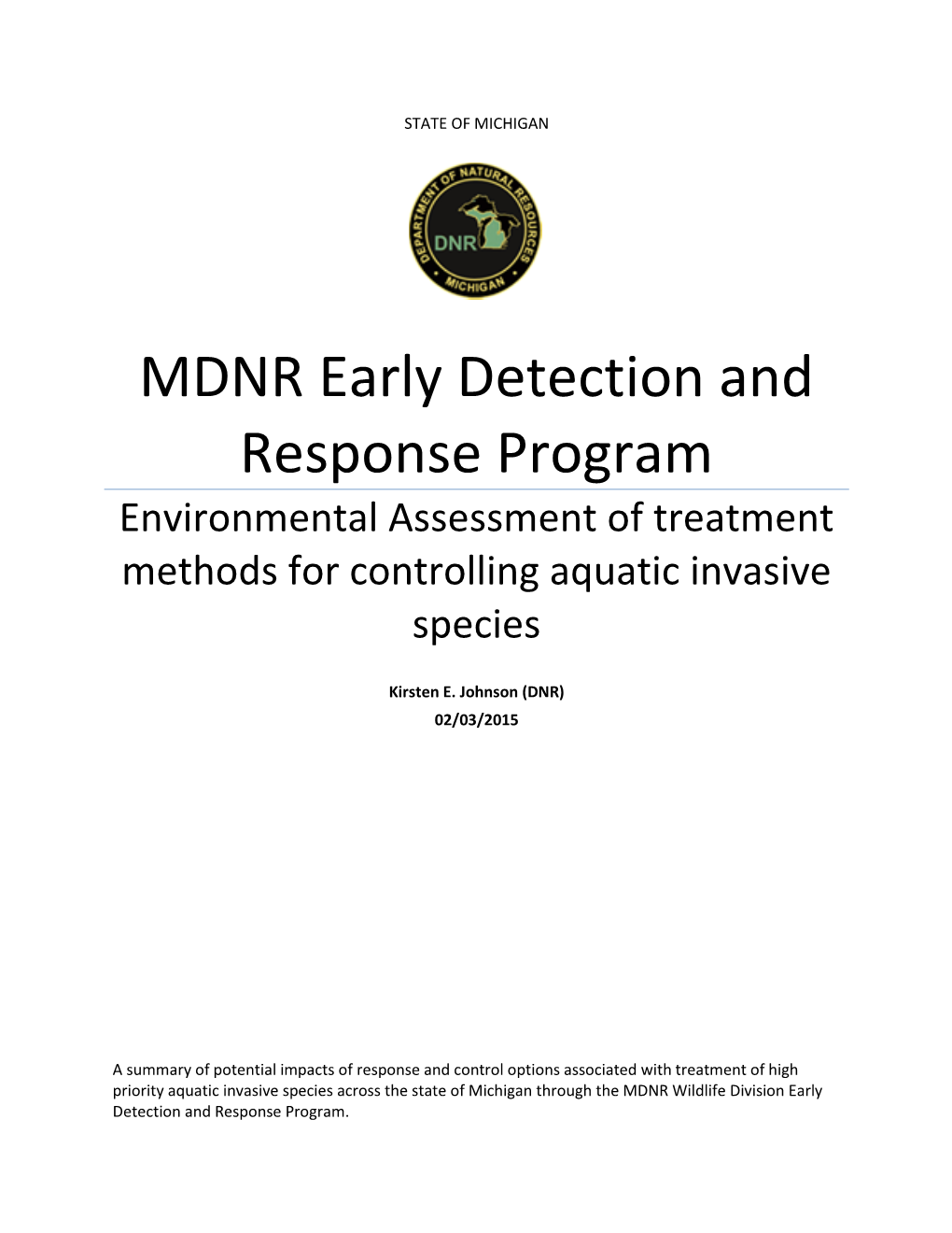 Michigan DNR Early Detection and Response