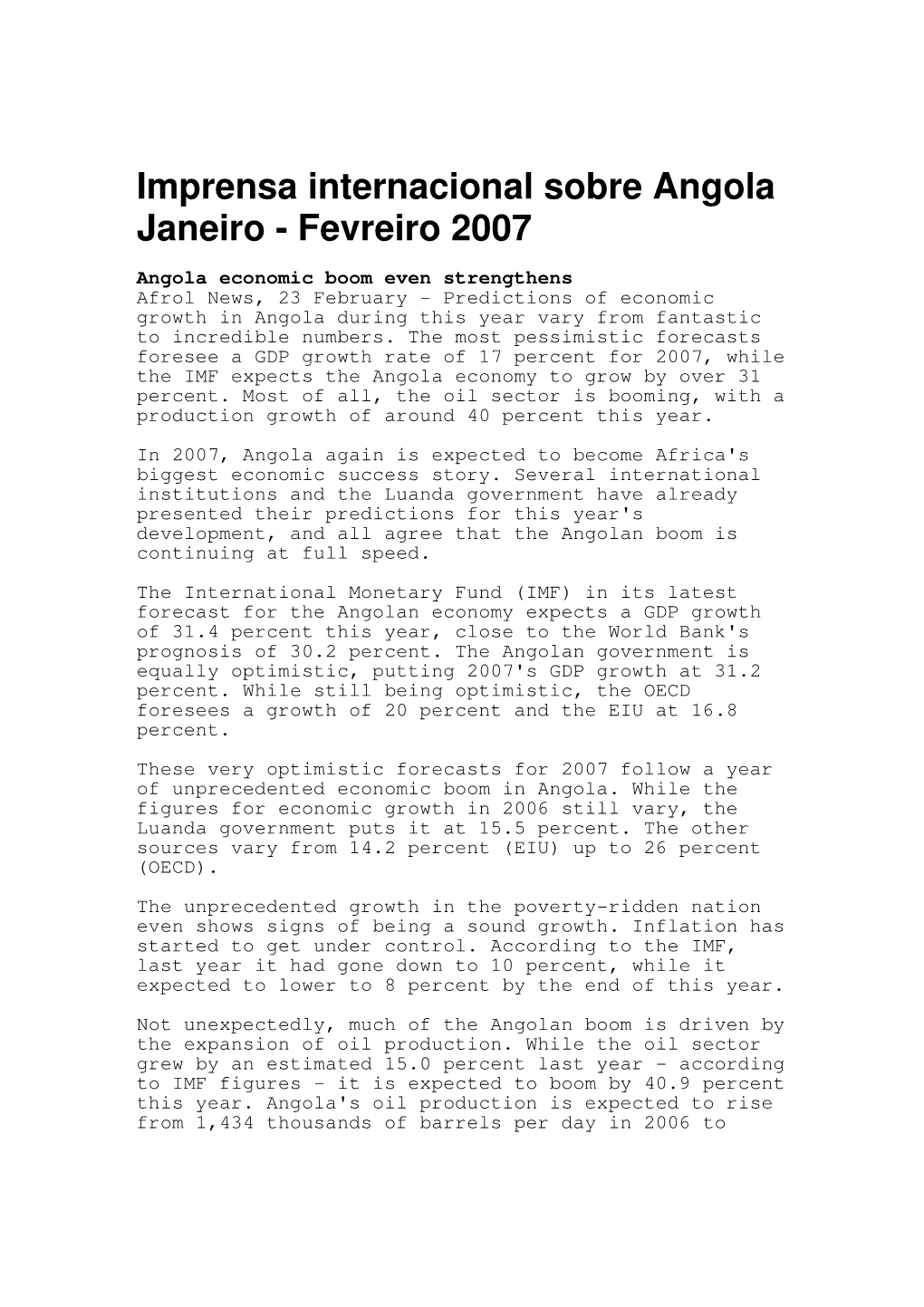 Angola Janeiro - Fevreiro 2007