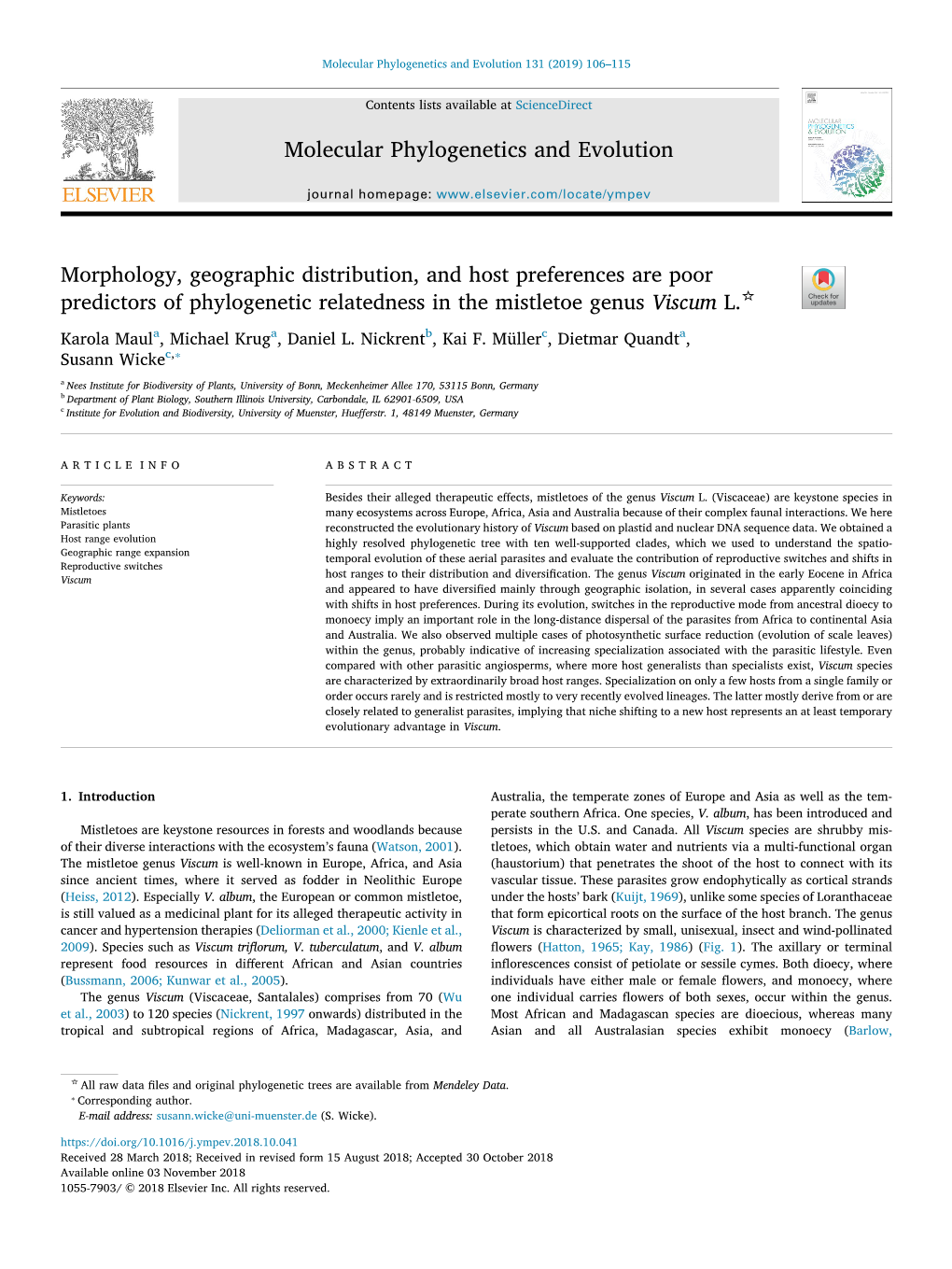 Morphology, Geographic Distribution, and Host Preferences Are Poor Predictors of Phylogenetic Relatedness in the Mistletoe Genus