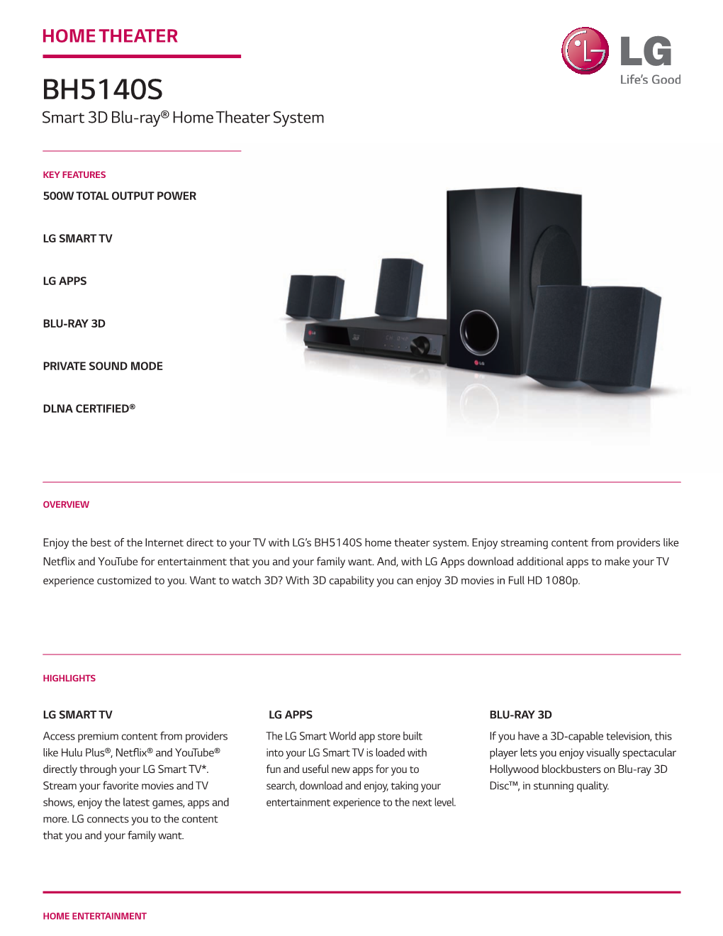 BH5140S Smart 3D Blu-Ray® Home Theater System