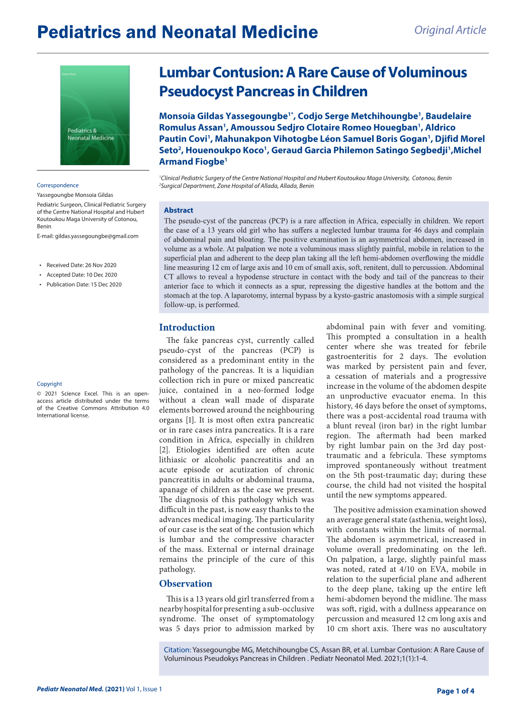 Pediatrics and Neonatal Medicine Original Article