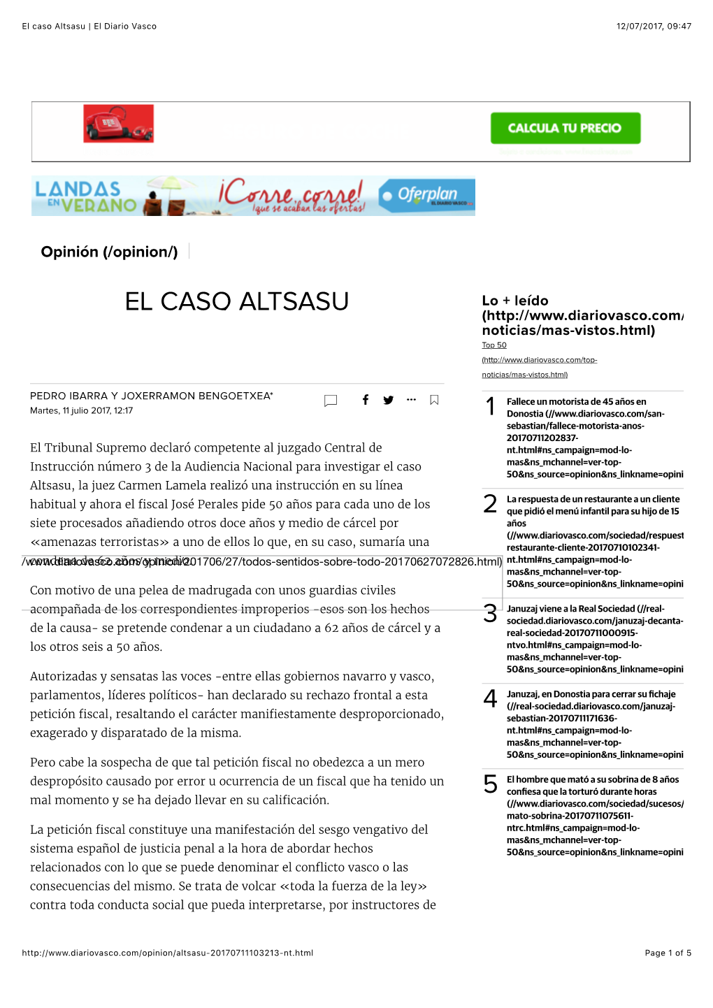 El Caso Altsasu | El Diario Vasco 12/07/2017, 09�47