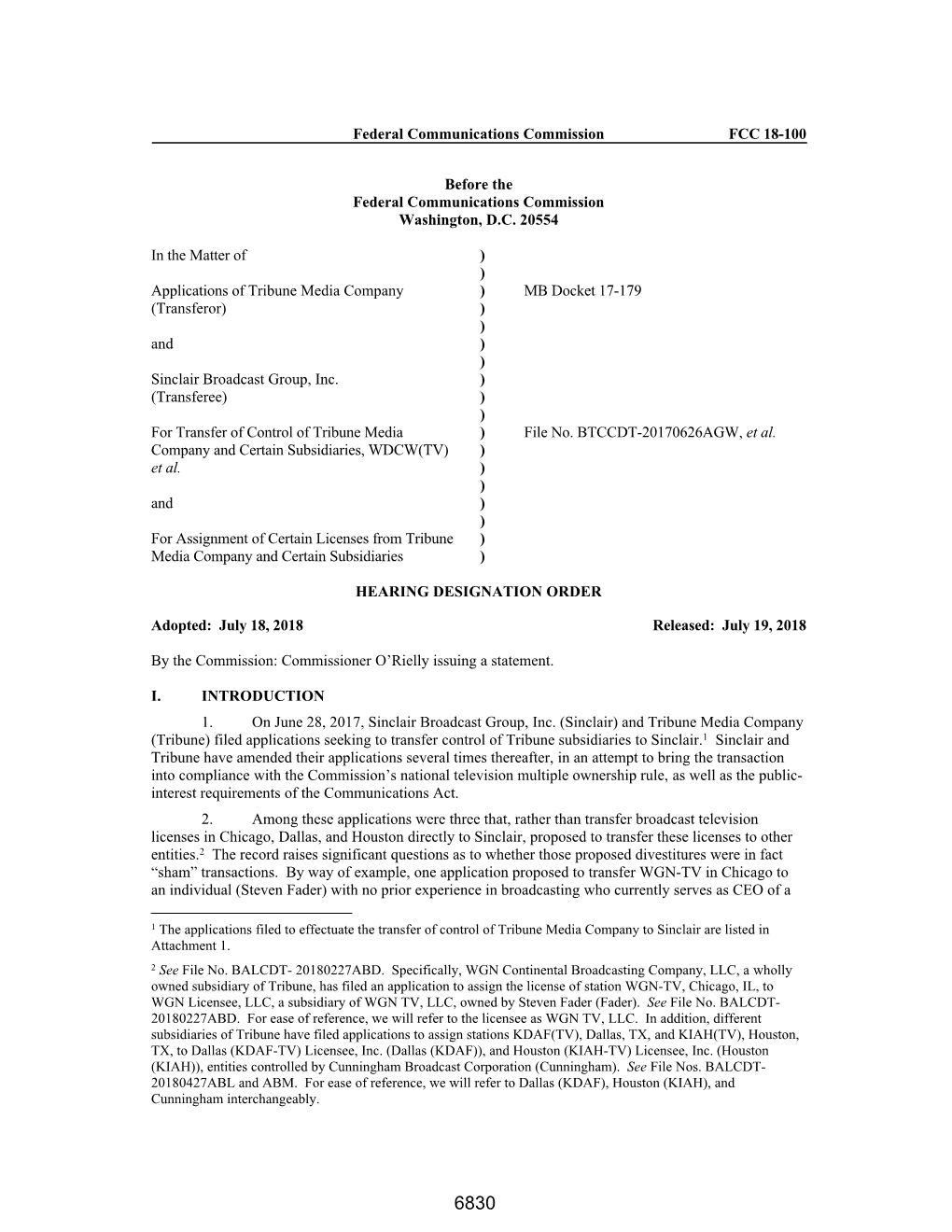 Federal Communications Commission FCC 18-100 Before the Federal