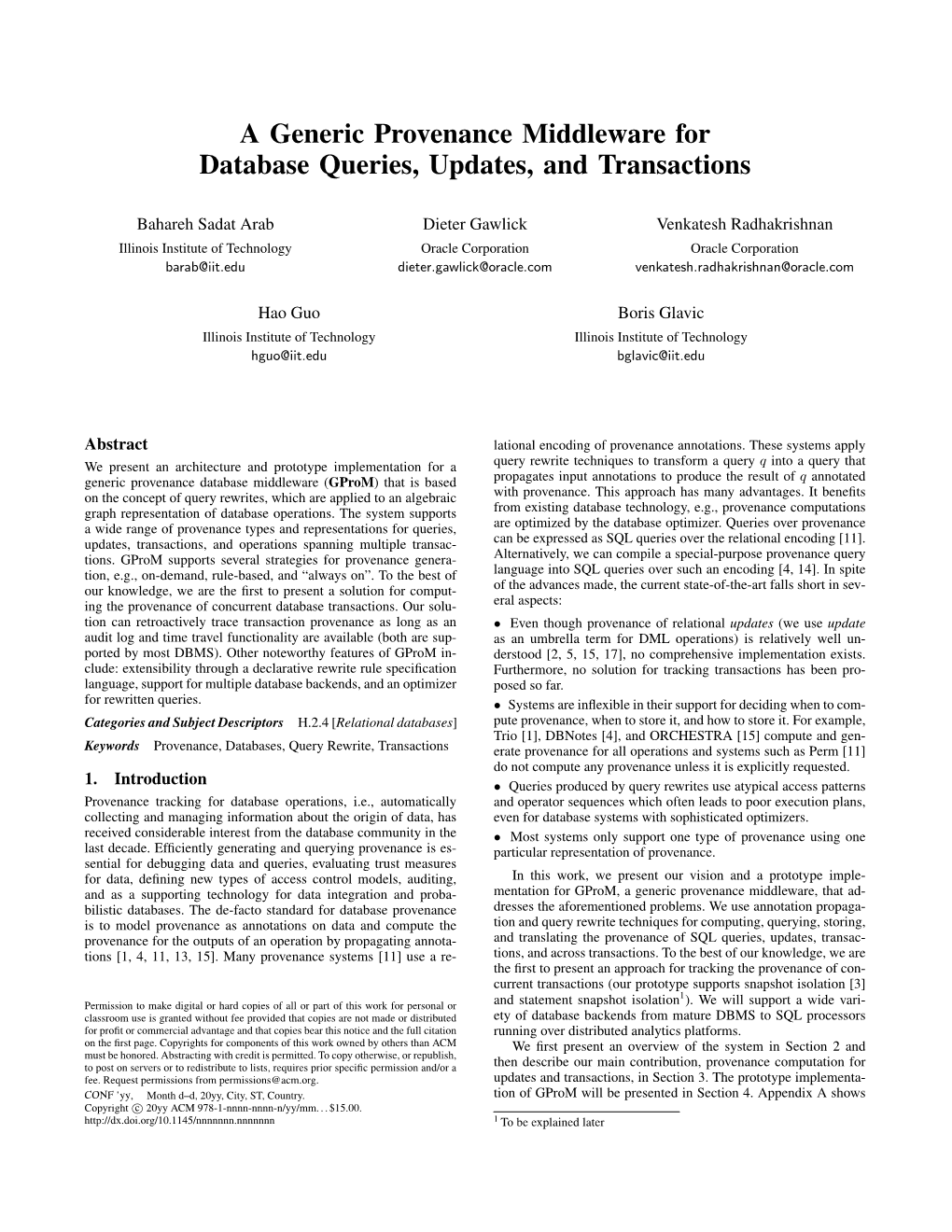 A Generic Provenance Middleware for Database Queries, Updates, and Transactions