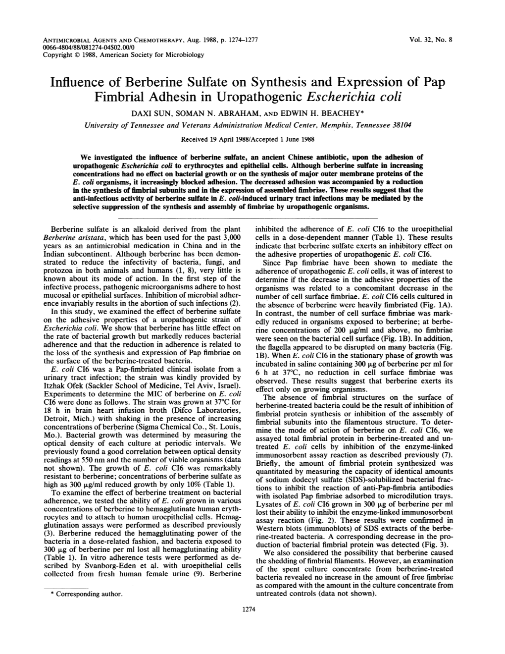 Fimbrial Adhesin in Uropathogenic Escherichia Coli DAXI SUN, SOMAN N