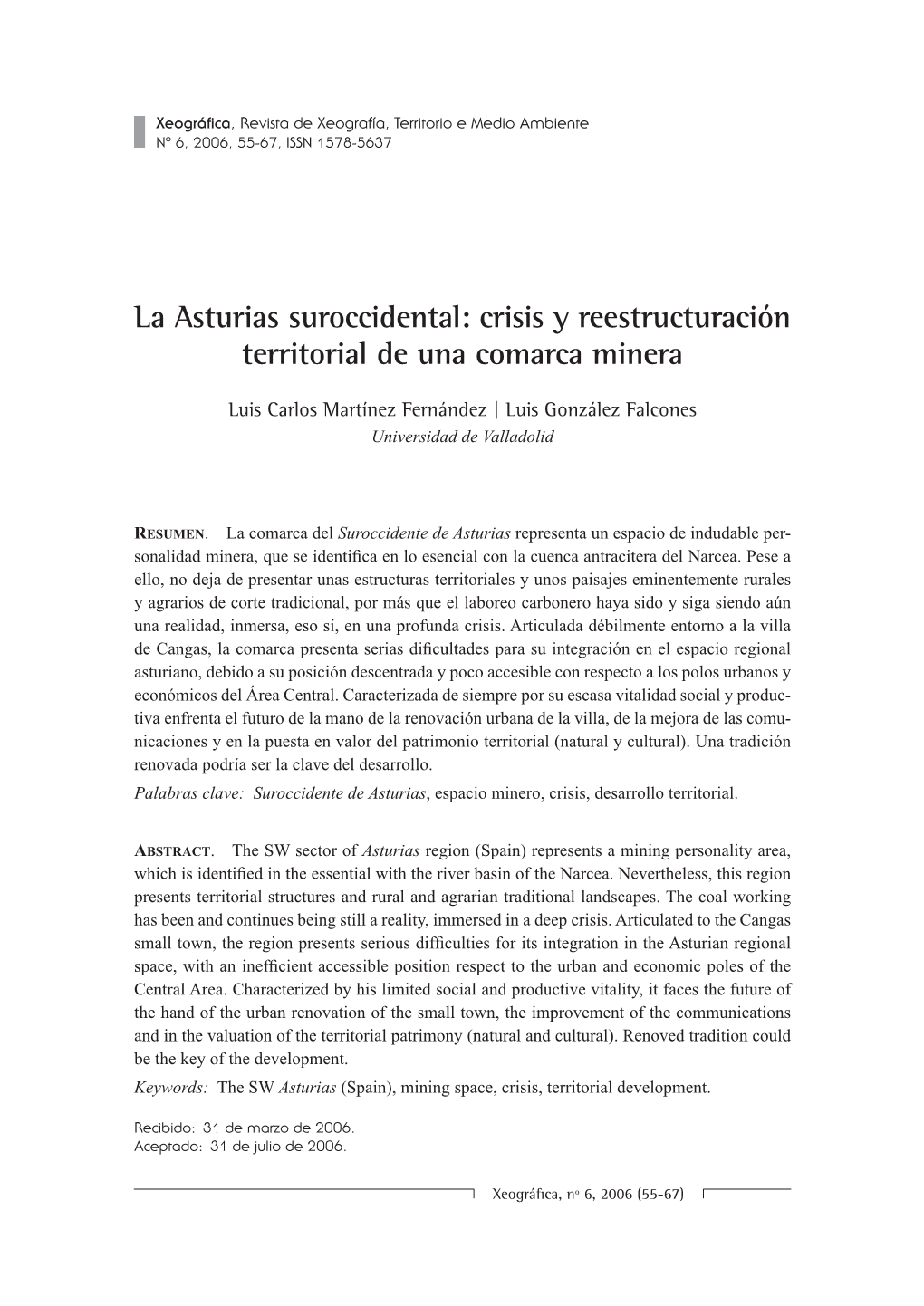 Crisis Y Reestructuración Territorial De Una Comarca Minera