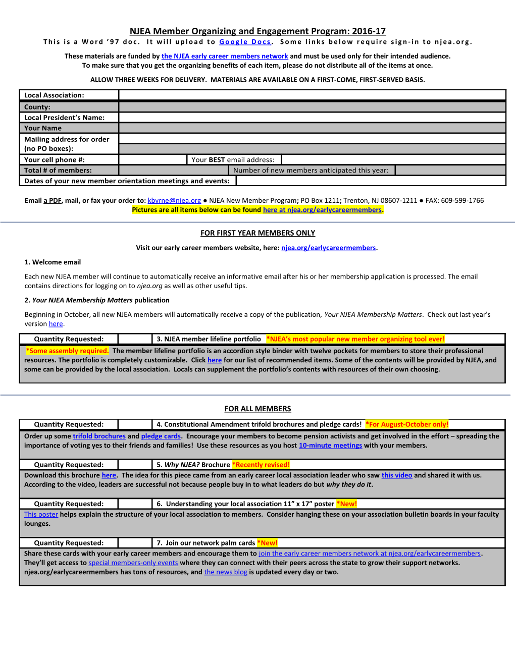 NJEA Member Organizing and Engagement Program: 2016-17