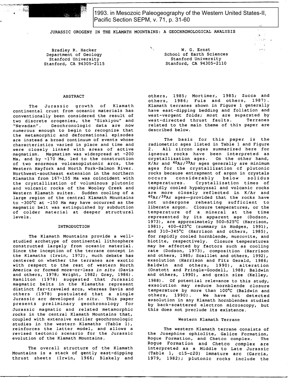 1993. in Mesozoic Paleogeography of the Western United States-II, Pacific