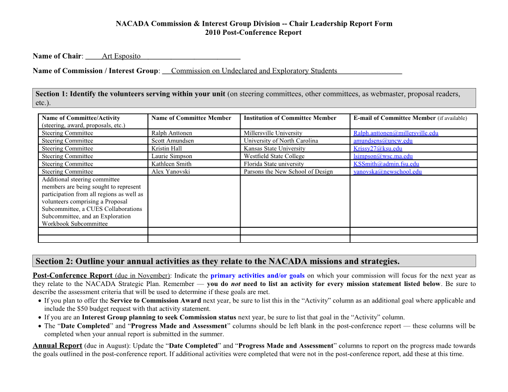 Administrative Division Chairs Reporting Form