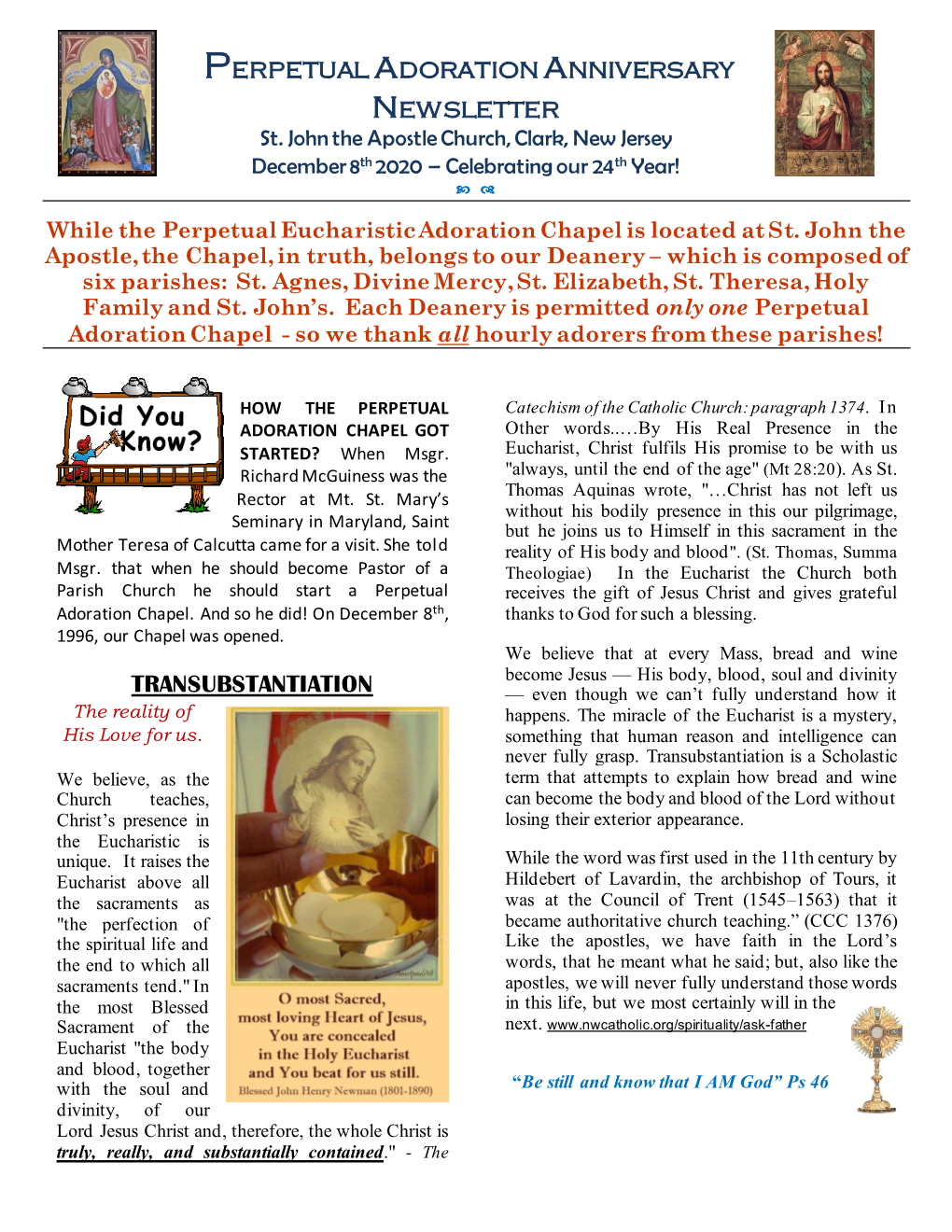 Perpetual Adoration Anniversary Newsletter