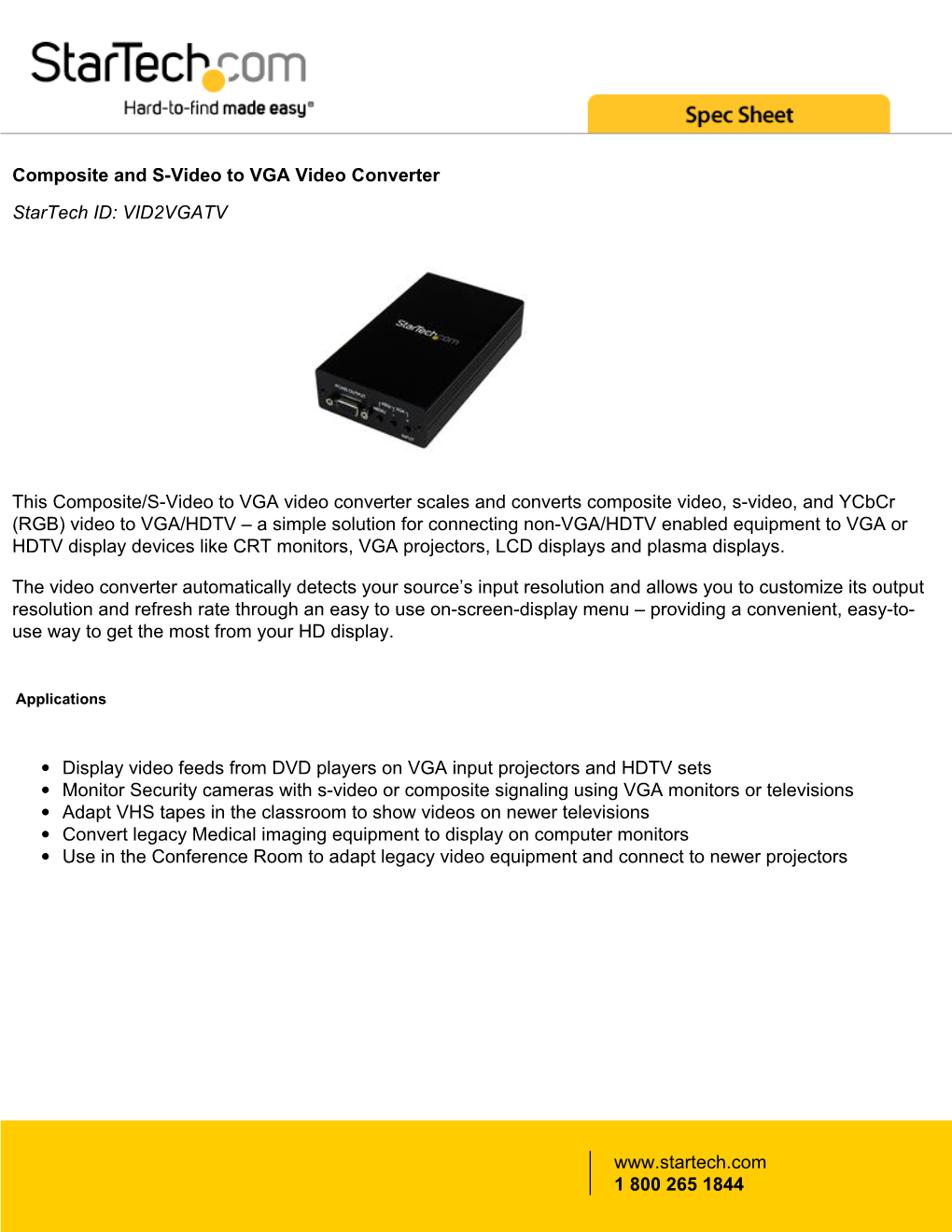 Composite and S-Video to VGA Video Converter Startech ID: VID2VGATV