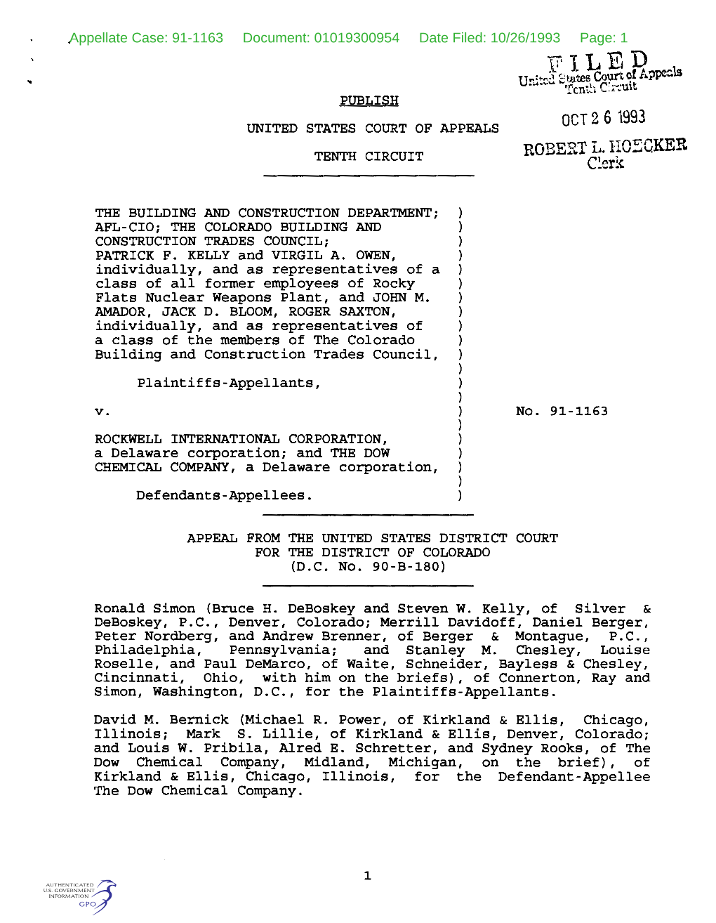 91-1163 Document: 01019300954 Date Filed: 10/26/1993 Page: 1