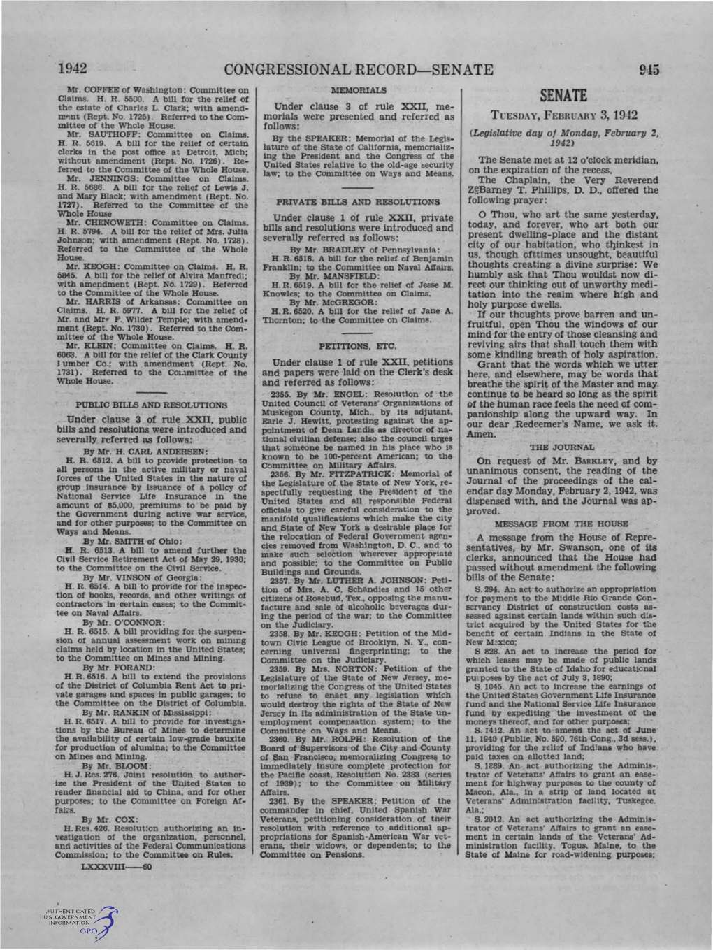 CONGRESSIONAL RECORD-SENATE 945 Mr