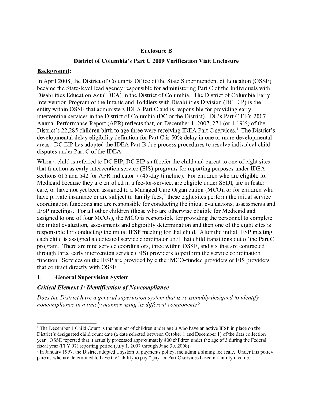 District of Columbia 2009 Part C Verification Visit Enclosure B (MS WORD)