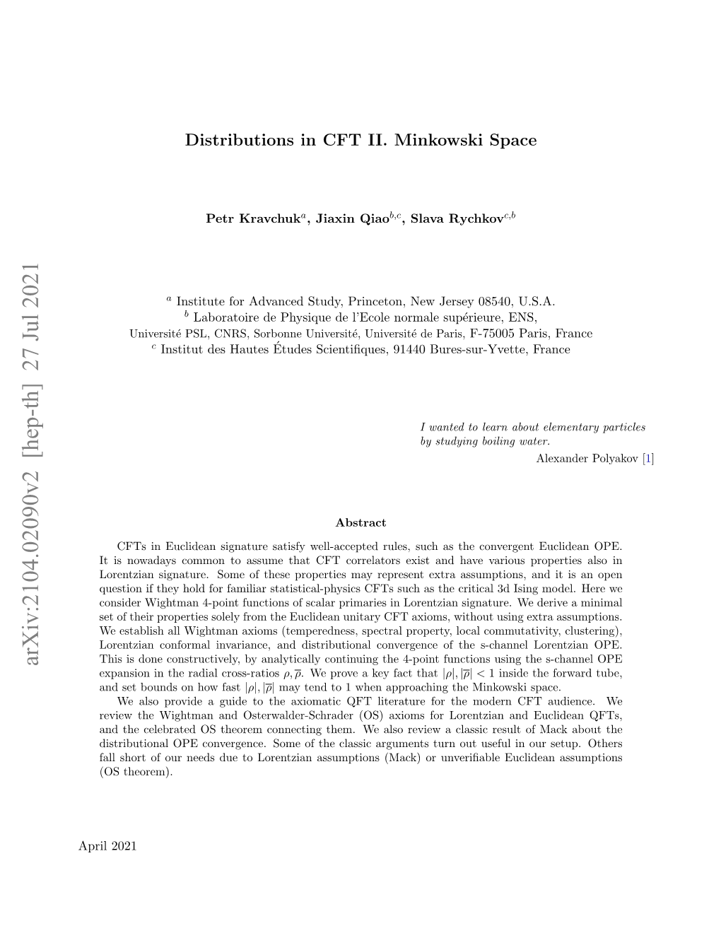 Arxiv:2104.02090V2 [Hep-Th] 27 Jul 2021 Expansion in the Radial Cross-Ratios Ρ, Ρ