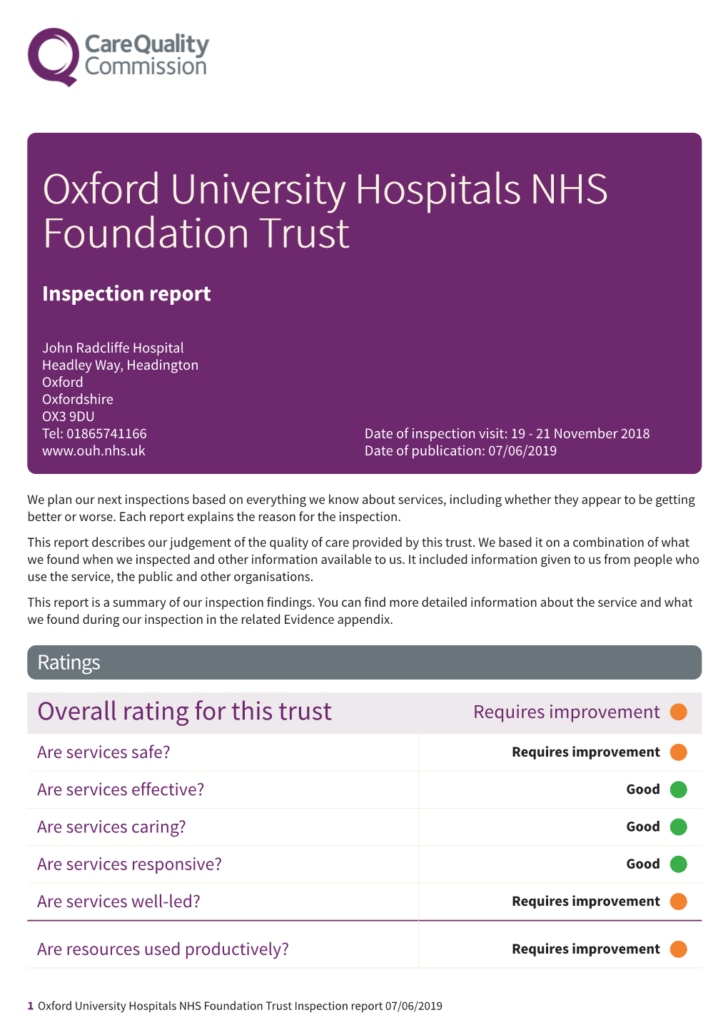 RTH Oxford University Hospitals NHS Foundation Trust (19/11/2018)