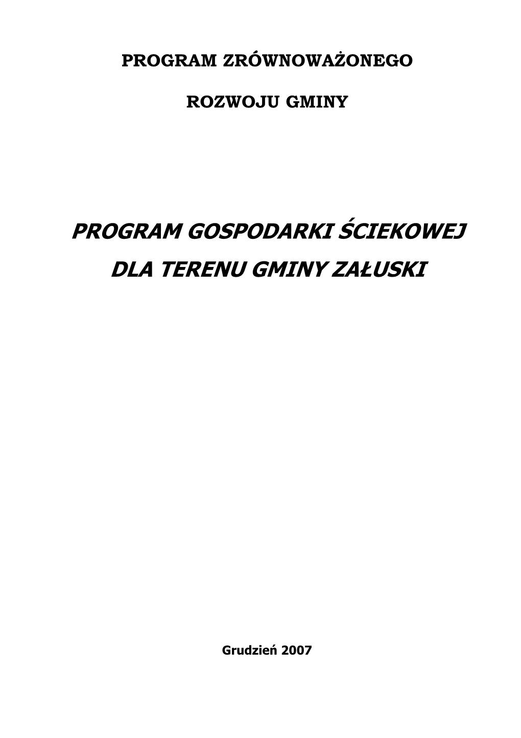 Program Gospodarki Ściekowej Dla Terenu Gminy Załuski