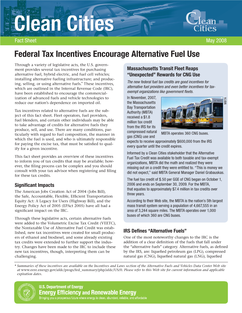 Federal Tax Incentives Encourage Alternative Fuel Use