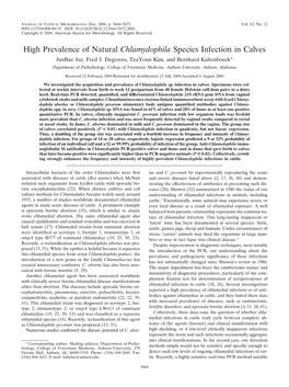 High Prevalence of Natural Chlamydophila Species Infection in Calves Junbae Jee, Fred J