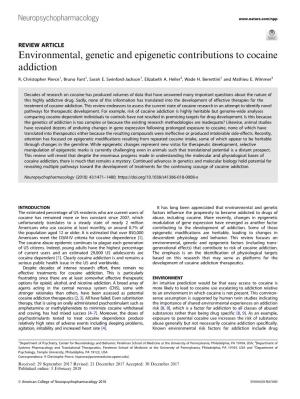 Environmental, Genetic and Epigenetic Contributions to Cocaine Addiction R