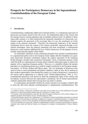 Prospects for Participatory Democracy in the Supranational Constitutionalism of the European Union