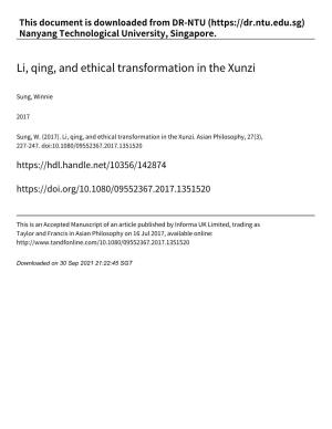 Li, Qing, and Ethical Transformation in the Xunzi