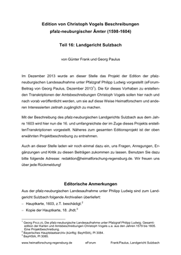 Landgericht Sulzbach Editorische