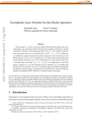 2 Aug 2020 Asymptotic Trace Formula for the Hecke Operators