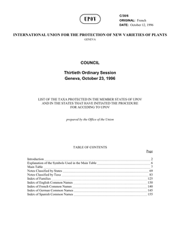 COUNCIL Thirtieth Ordinary Session Geneva, October 23, 1996