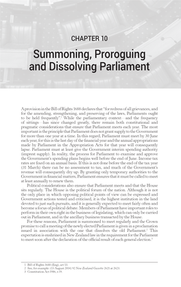 Summoning, Proroguing and Dissolving Parliament