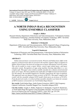 A North Indian Raga Recognition Using Ensemble Classifier