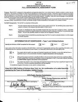 617.20 Oio-^-N^ Appendix a State Environmental Quality Review FULL ENVIRONMENTAL ASSESSMENT FORM