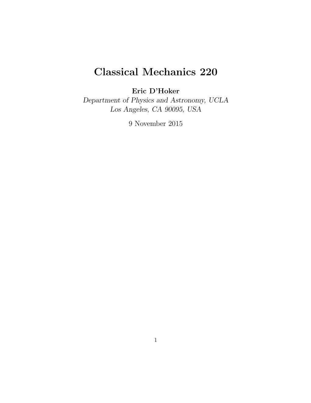 Classical Mechanics 220