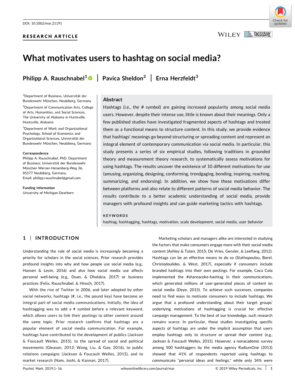 What Motivates Users to Hashtag on Social Media?