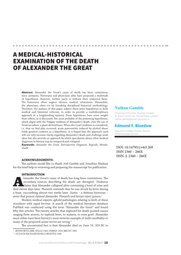 A Medical-Historical Examination of the Death of Alexander the Great