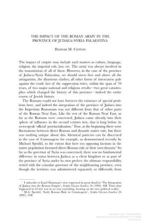 The Impact of the Roman Army in the Province of Judaea/Syria Palaestina