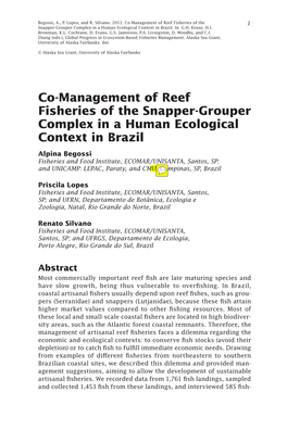 Co-Management of Reef Fisheries of the Snapper-Grouper Complex in A