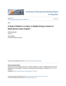 Is Syllable-Timing a Feature of Multicultural London English?