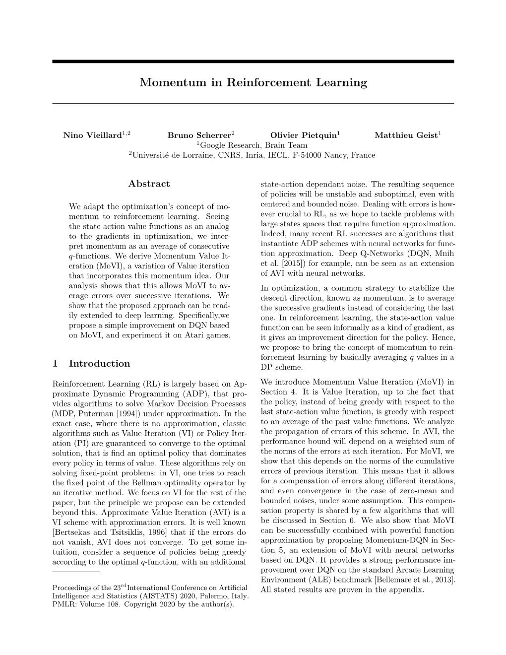 Momentum in Reinforcement Learning