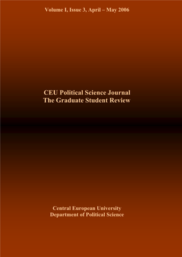 CEU Political Science Journal the Graduate Student Review